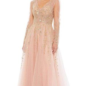 NWT MAC DUGGAL EMBELLISHED V NECK LONG SLEEVE A-LINE GOWN 20295 $798 PINK